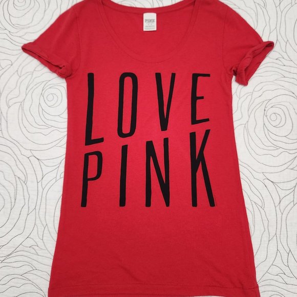 [M] Red/Pink "Love Pink" PINK Victoria's Secret Tee - Picture 1 of 7